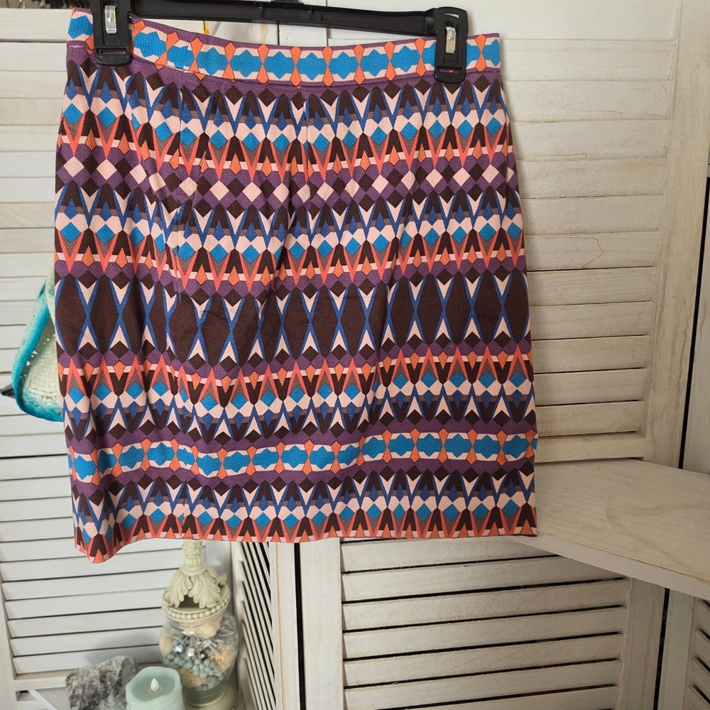 J.Crew Geometric Diamond Print Mini Skirt SZ 00 Purple Blue Pockets Boho Preppy